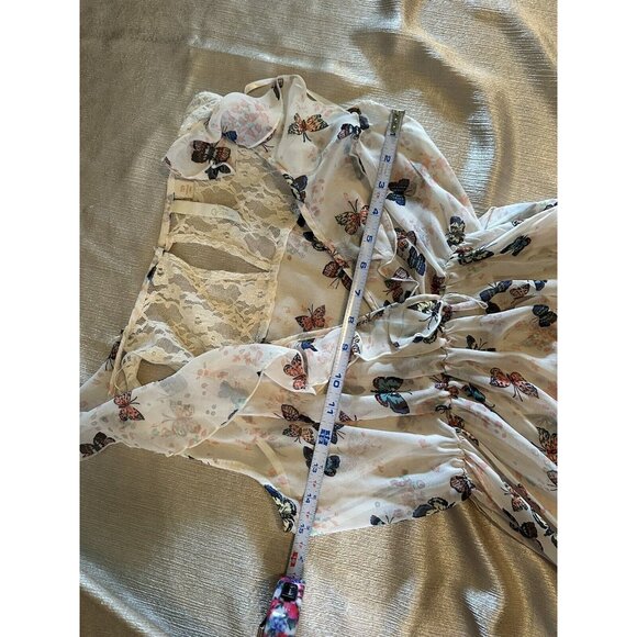 Disney Cinderella White Hi Lo‎ Semi Sheer Butterflies Dress Ruffle Princess XS - Picture 12 of 12